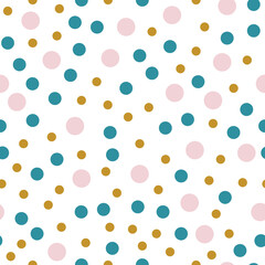 Wall Mural - Abstract dots vector seamless pattern - mustard yellow, cotton candy pink, lagoon blue