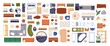 © Good Studio - Top view of furniture icons for interior design plan, apartment project and layout. Sofa, bed, armchair and table set for home rooms and offices. Flat vector illustration isolated on white background