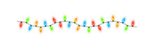 Christmas Lights Isolated. Colorful Xmas Garland. Vector Glowing Light Bulbs On Wire Strings. 