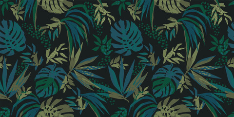 Abstract art seamless pattern with tropical leaves.