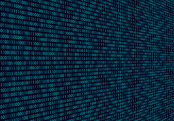 digital binary code background. matrix style program. random falling numbers.
