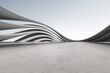 3d render of futuristic concrete architecture with car park, empty cement floor.