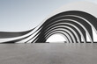 © nuchao - 3d render of futuristic concrete architecture with car park, empty cement floor.
