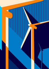 Wall Mural - poster with wind power plant. placard design in abstract style.
