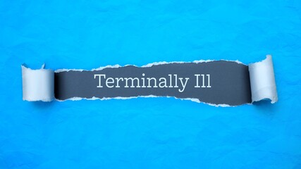 Wall Mural - Terminally Ill. Blue torn paper banner with text label. Word in gray hole.