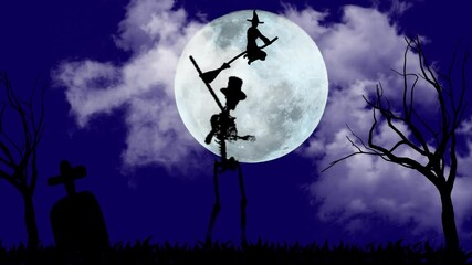 Poster - A Halloween-themed animation of s skeleton dancing on a moon background in HD