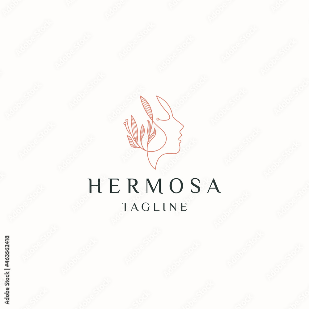 Woman beauty natural with line style logo icon design flat vector Stock ...