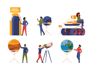 Wall Mural - planetarium. space universe education museum interior solar system science innovation garish vector 