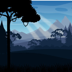 Canvas Print - Forest landscape silhouette background