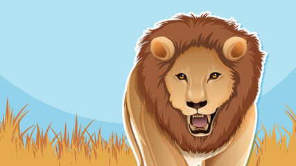 Wall Mural - Thumbnail design with lion cartoon character