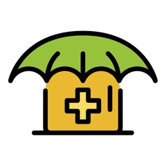 Canvas Print - First aid kit and umbrella icon. Outline first aid kit and umbrella vector icon color flat isolated