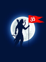 Wall Mural - Lord rama vector graphic design with holding orange flag amazing full moon vector art.	