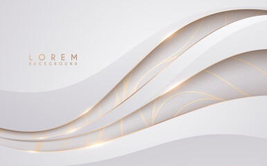 Wall Mural - Abstract white and gold waved shapes background