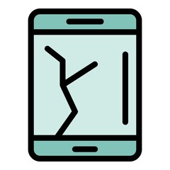 Sticker - Broken display smartphone icon. Outline broken display smartphone vector icon color flat isolated