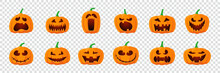 Set Of Face Scary Pumpkin For Halloween Vector Editable