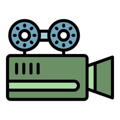 Canvas Print - Cinema camera icon. Outline cinema camera vector icon color flat isolated