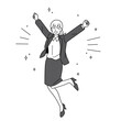 Illustration of a woman in a suit that rejoices, the whole body.