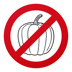 Wall Mural - No Pumpkin Symbol Isolated on White Background. Food Vegetable Vector Illustration Prohibition Stop Sign.