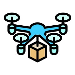 Wall Mural - City drone delivery icon. Outline city drone delivery vector icon color flat isolated