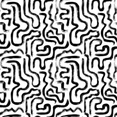 Vector seamless pattern of doodle hand drawn lines. Geometric background with wavy stripes. Monochrome wave pattern. Chaotic ink brush scribbles texture. Organic shapes. Structure of natural cells.