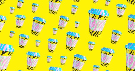 Wall Mural - Minimal motion 3d art. Creative animal print coffee cap seamless animation pattern. 4k video