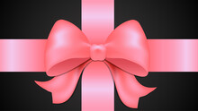 Pink Bow On A Black Background, Pink Bow With Ribbon, Pink Ribbon With Bow, Gift Box, Bow On Gift
