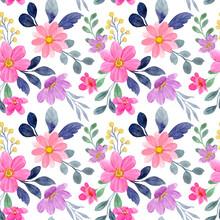 Seamless Pattern Of Purple Pink Flower Watercolor