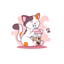 Illustration Of Cat Drinking Boba Vector Design