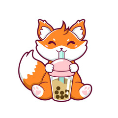  Illustration of fox drinking boba vector desig 