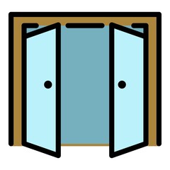 Wall Mural - Double door open outside icon. Outline double door open outside vector icon color flat isolated