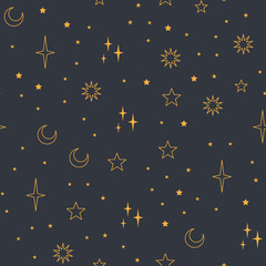 stars seamless pattern with sun, moon. mystical esoteric background for astrology design. cosmos and