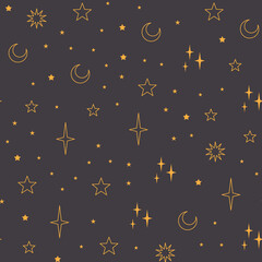 stars seamless pattern with sun, moon. mystical esoteric background for astrology design. cosmos and