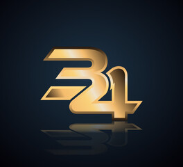 Sticker - Simple Numbers Logo Vector Gold Metallic On Dark Background 34