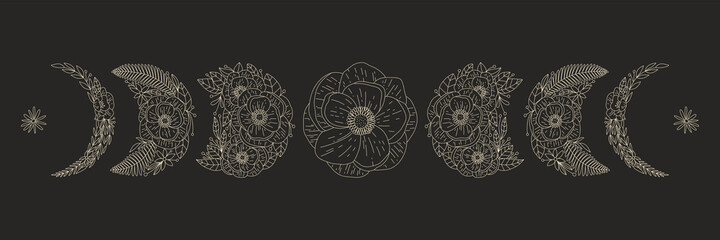 Wall Mural - Abstract image of the phase of the moon in a floral style. ideal for printing on fabric or clothing. Contemporary art