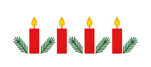 Red Advent Christmas Candles And Fir Branches.