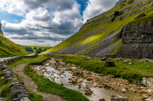A View Looking Down The Gorge From Gordale Scar Yorkshire In Summertime