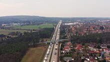 An Aerial View Of A Traffic Jam On A German Highway.