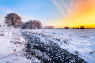 Wall Mural - Beautiful winter morning over the river banks