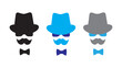 Set of Silhouettes of a man's head in a hat, mustache, glasses and bow tie. Father's day concept