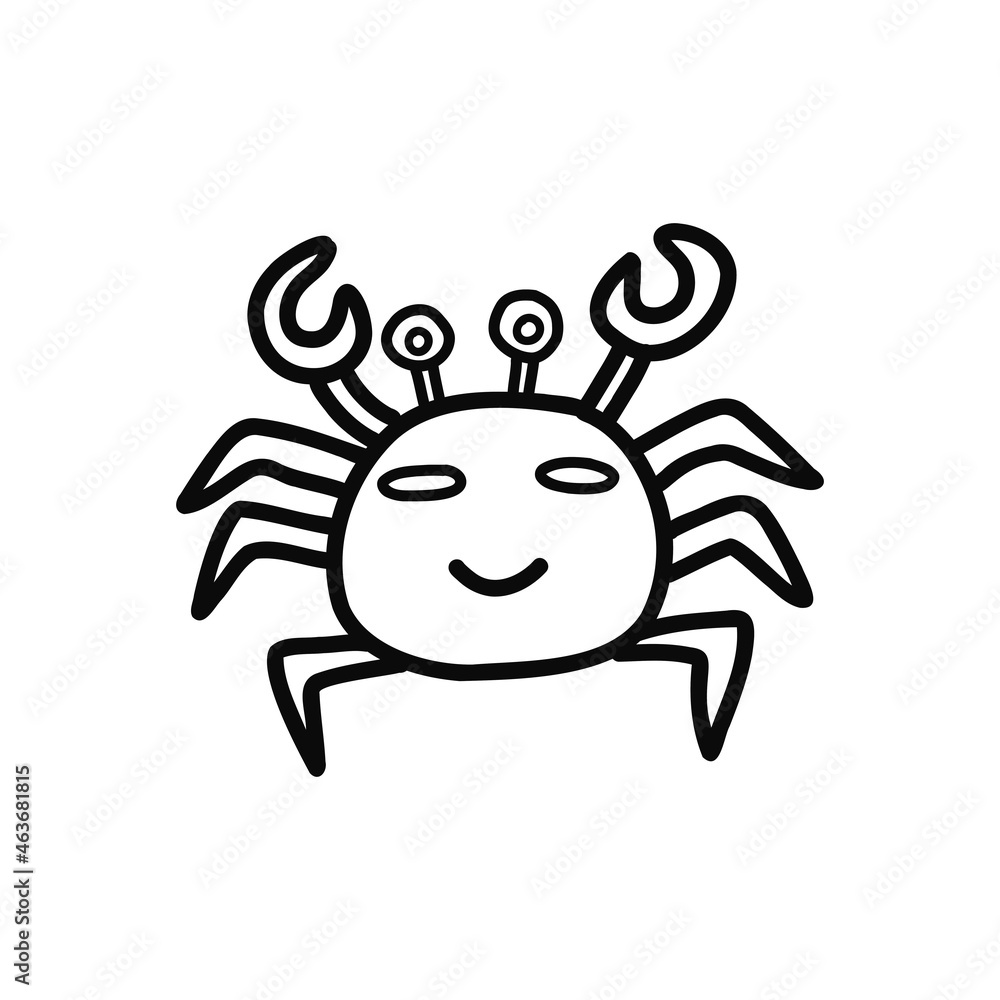 Cute happy crab. Black and white vector isolated illustration hand ...