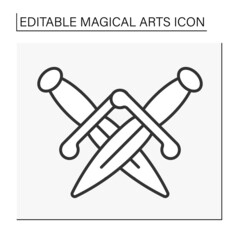 Wall Mural -  Magic rituals line icon. Dagger for sacrifice. Blood magic. Magical arts concept. Isolated vector illustration. Editable stroke