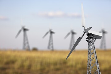 Wall Mural - Wind turbines for electric power production in nature