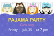 © Amarievikka - Pajama party. Vector pajama party invitation and poster template. Four girls of different nationalities wearing sleep masks under one blanket. Friendship of children of different races