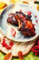 Canvas Print - Grilled pork with viburnum.