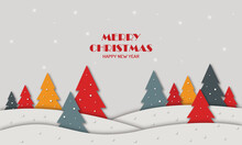 White Christmas Background In Paper Cut Style With Snow And Snowflakes Compozition.Vector Illustration.