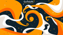 Modern Clouds Space With Stars Hand Drawn Background Wallpaper Japanese Anime Inspired Edition 3 Of 20 Orange White Dark Blue