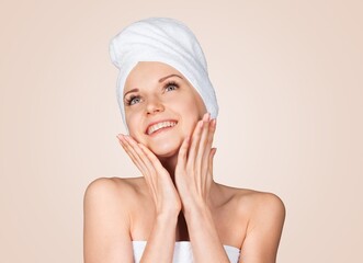 Canvas Print - Spa and skin care. Young female with healthy, glowing face and body,