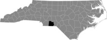 Black Highlighted Location Map Of The Anson County	Inside Gray Administrative Map Of The Federal State Of North Carolina, USA