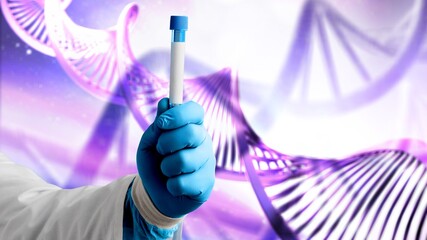 Poster - Genetic tests. Laboratory test tube the study of human genetic characteristics. Chromosomal analysis.