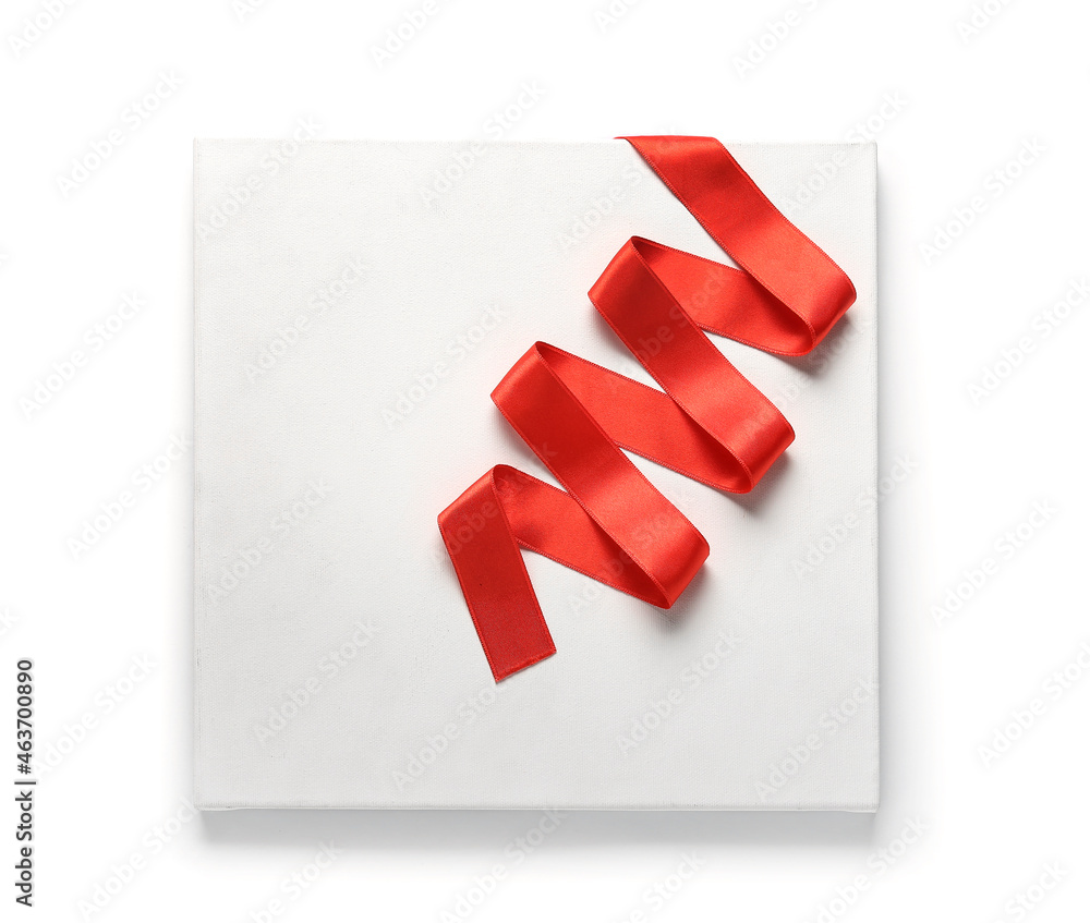 Blank poster with red ribbon on white background